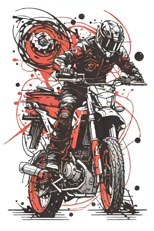 Red And Black Lines With Motorcycle And Space Elements