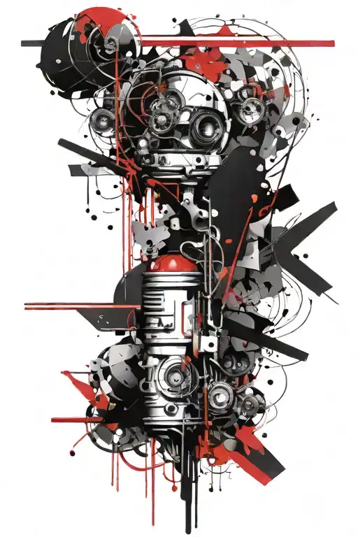 Red And Black Lines With Elements Of Mechanics And Space