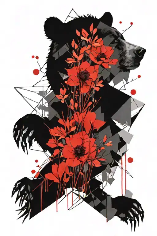 Wild Flowers And Geometric Design Incorporating With Bear