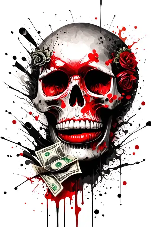 Red Lips Money Skull