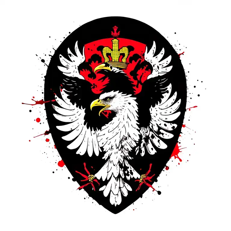 Albanian Double Headed Eagle Crest Red Background Black