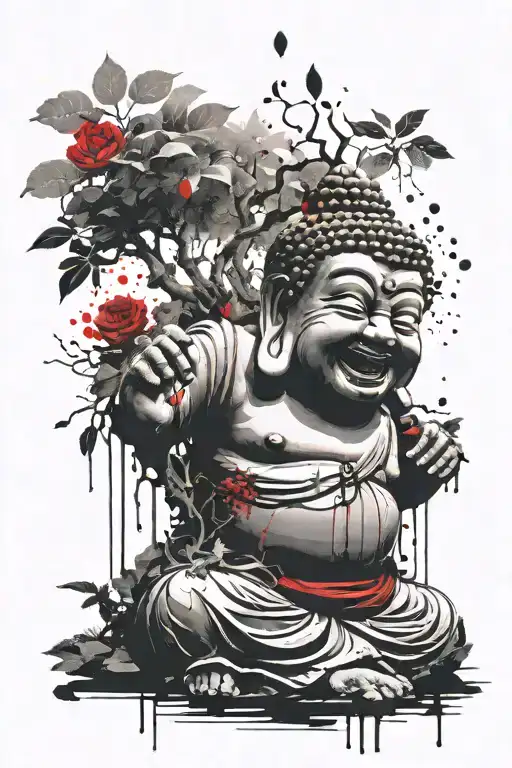 Laughing Buddha With Tree Of Life