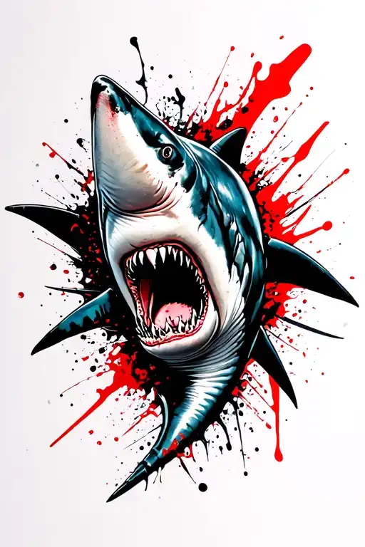 Swimming Shark Pierce By Trident From Tail To Head