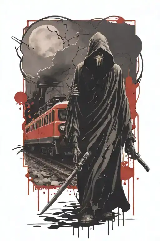Evil Grim Reaper With A Train In The Background