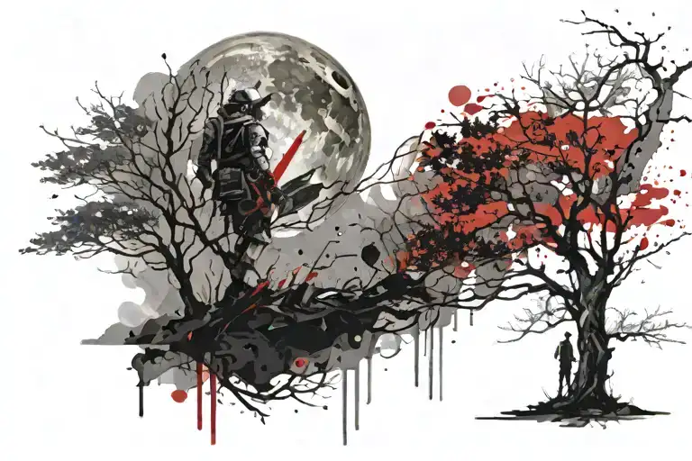 Moon With Tree And A Warrior