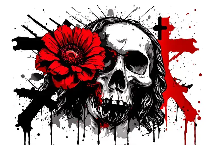 Makes A Skull With A Flower And Below Jesus With 3 Cross