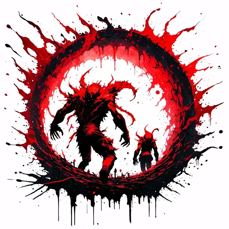 Demonic Portal With Demons Walking Towards The Portal