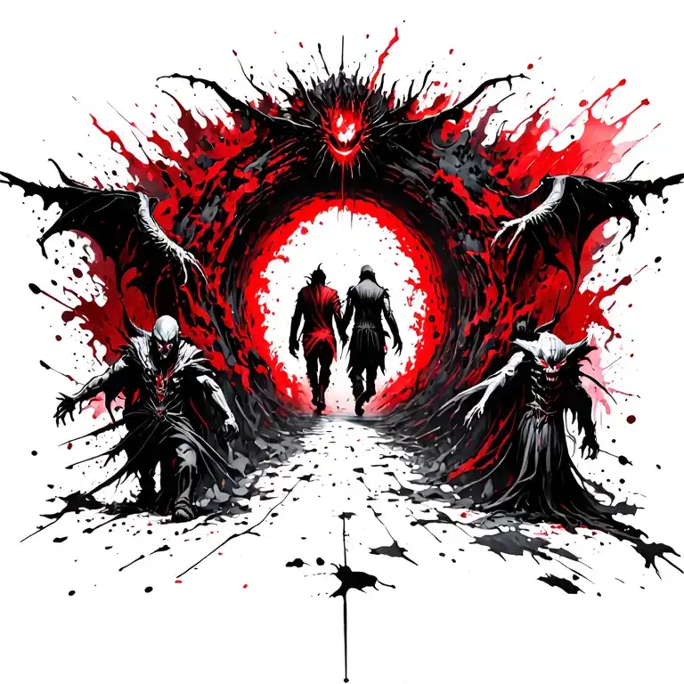 Demonic Portal With Demons Walking Towards The Portal