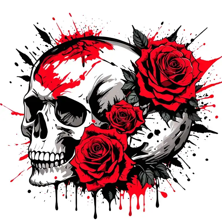 Skull And Roses Wrapped Around A Skull