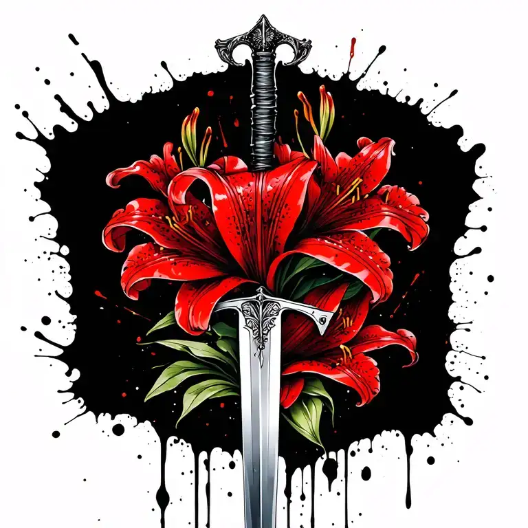 A Vine Of English Lilies Wrapped A Sword