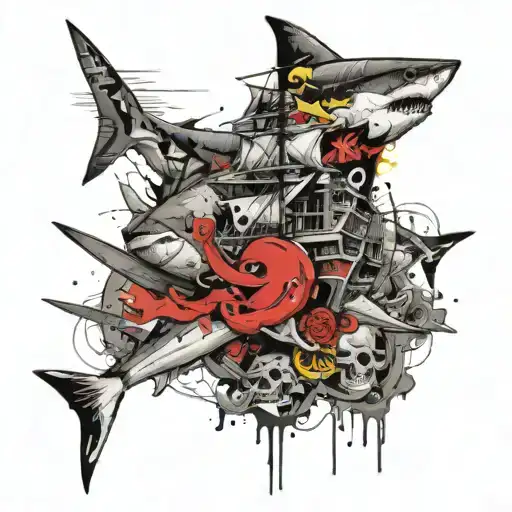 Pirates And Shark Surrounded