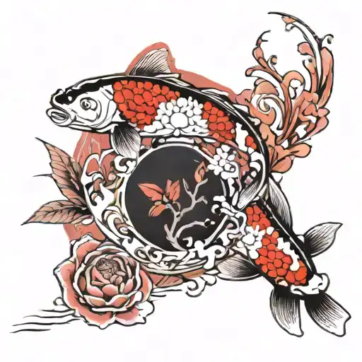 Koi Fish Lotus Flower Cherry Blossom