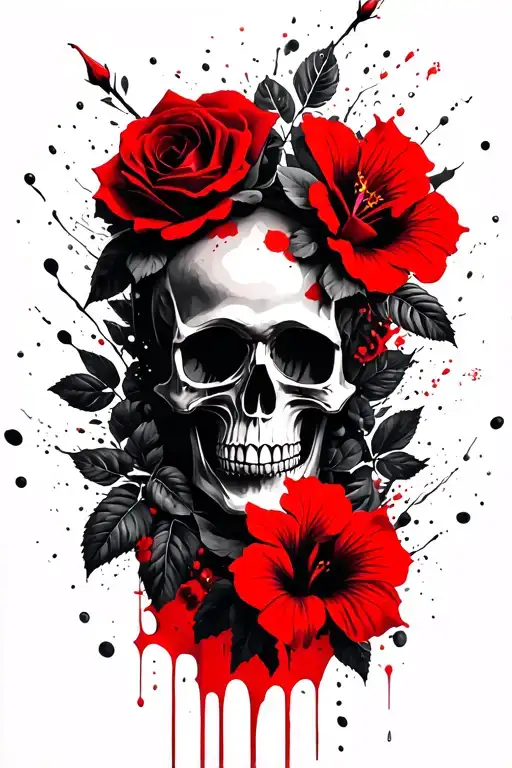 Floating Skull And Roses Mayflowers Hibiscus