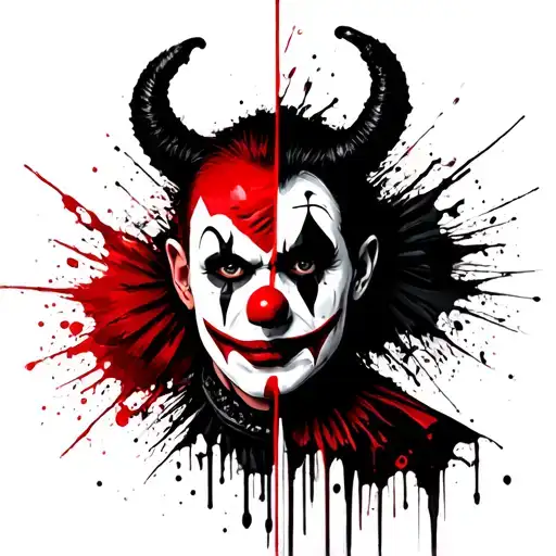 A Face Left Side A Demon And Right Side A Horror Clown