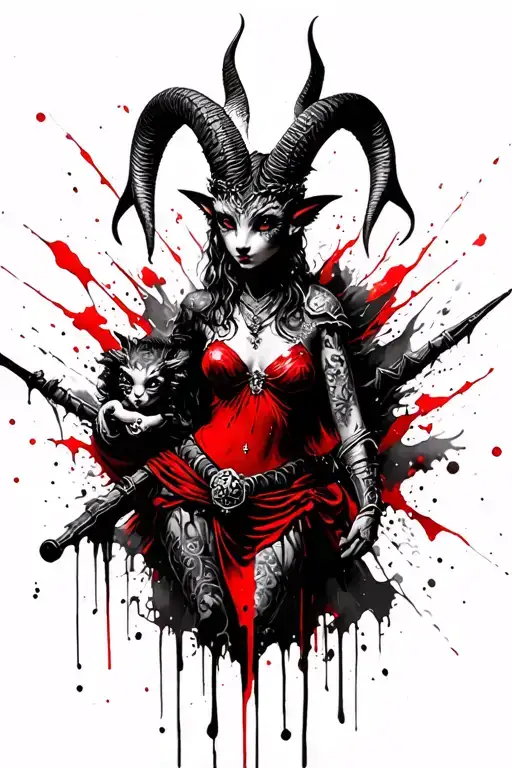 Baphomet Cute Baby Gargoyle Warrior With Her