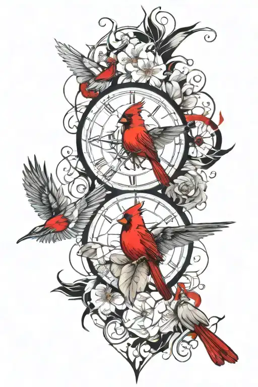 Flying Cardinal Compass Hibiscus Flower Forearm