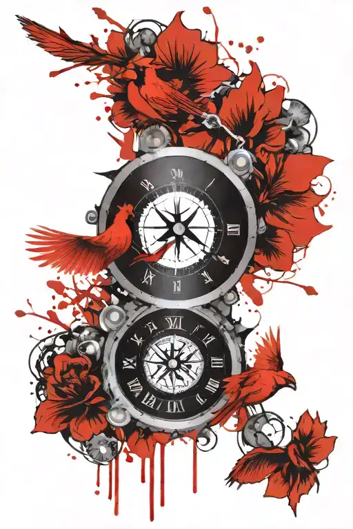 Flying Cardinal Compass Hibiscus Flowers Forearm