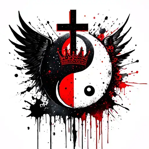 The Cross And Yin Yang And The Crown And Wings Of The Angel