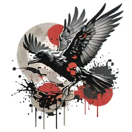 Ravens Flying Towards Moon