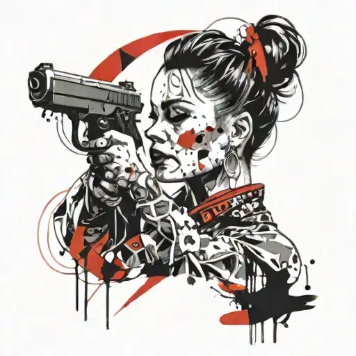 Gangster Woman Face Profile With Gun Barrels