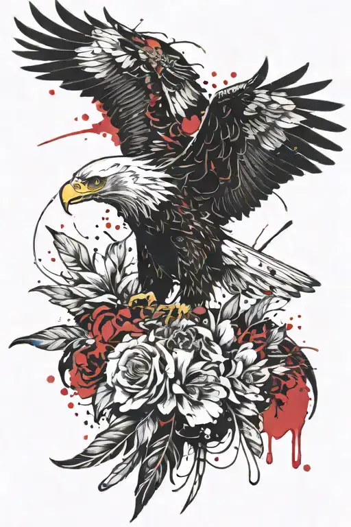 Eagle With Flowers Blooming