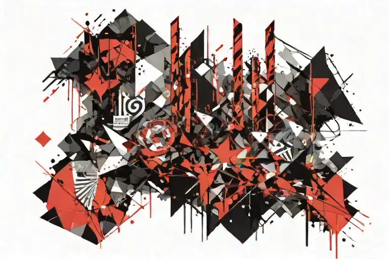 Black And White Geometric Shapes Fading Into Color Northern Lights