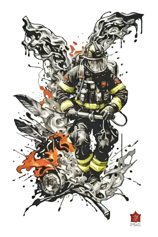 Firefighter Battling Flames