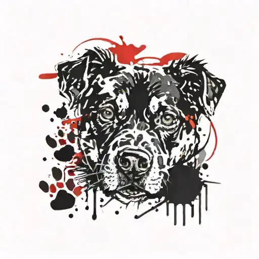 Black And White Paw Print With Dog Face In The Paw