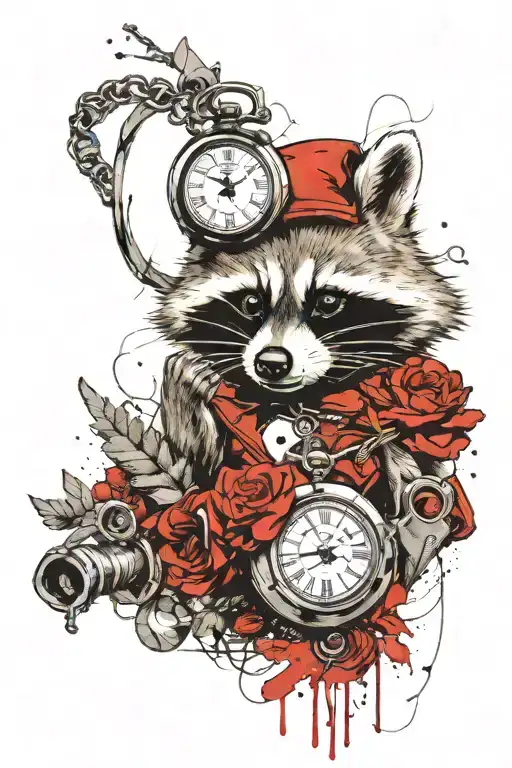 Raccoon With Pocket Watch And Monacle At Old Tree Growing