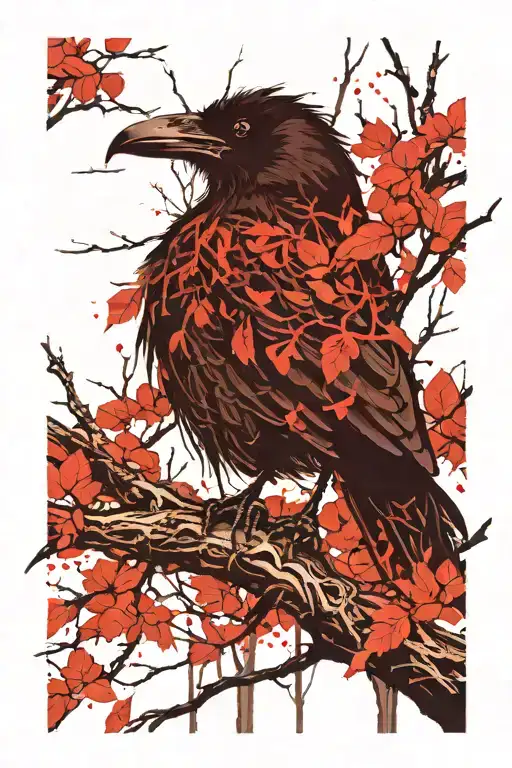 Raven Sitting On Twisted Old Tree Branches