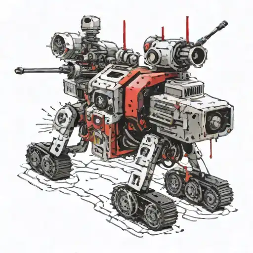 Warhammer 40K Drone With A Machinegun Firing At Orcs