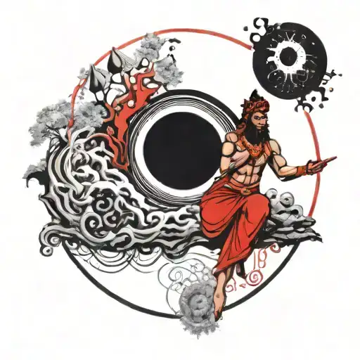 A Big People Tree Bottom Of The Route Meditating Hanuman And Saturn Planet Raising Moon For