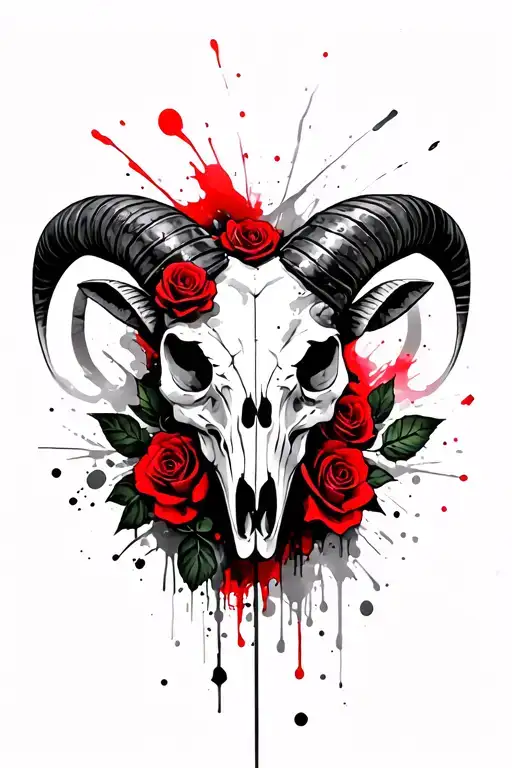 Evil Aries Ram Skull With Roses Intertwined