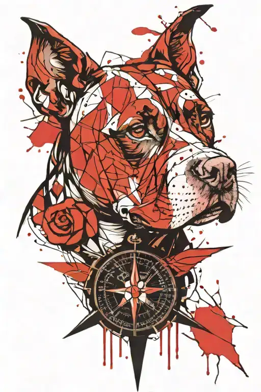 Pitbull And A Compass Rose With Intricate Details