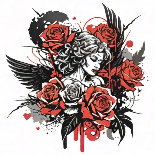 Rose And Ancient Roman Angels