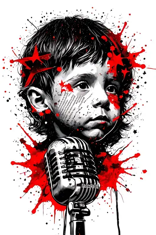 Golden Child Text Microphone Stars Clouds Looking