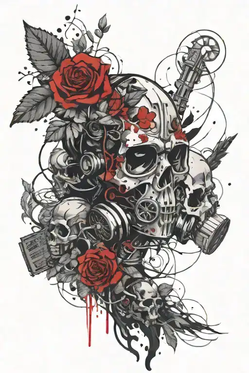 Skulls Smoke Clouds Gas Mask Guns Money Flowers