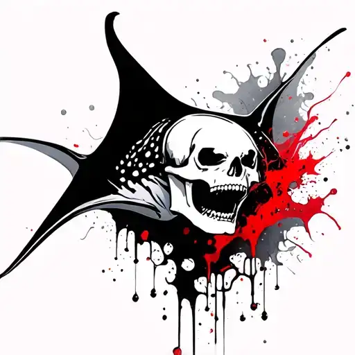 Manta Ray With Skull Coloring Swimming Down And To The Right