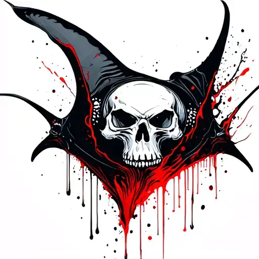 Realistic Manta Ray With Skull Coloring Swimming Down And To The Right