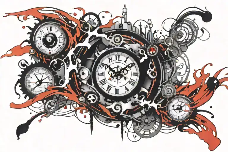 Clock With Eyes Surrounded By Flames