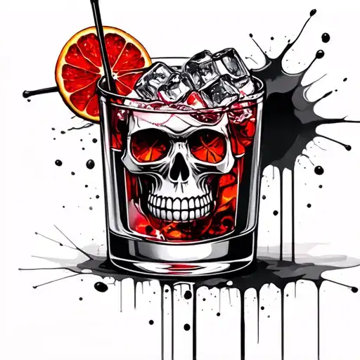 An Old-fashioned Cocktail With Skull Ice Cube
