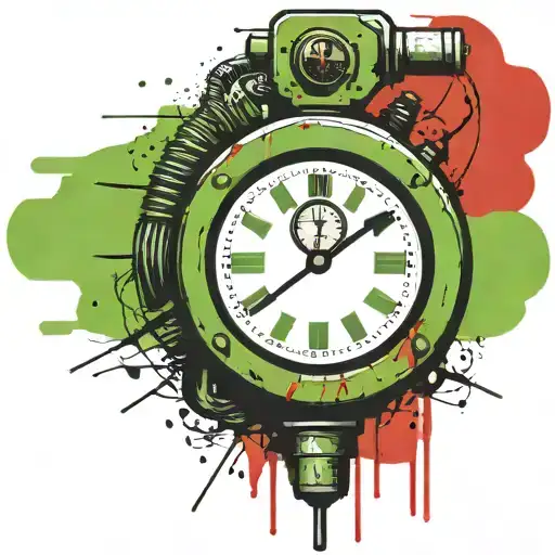 Green Wired Explosive Device Or Bomb And Timer Running Grenade