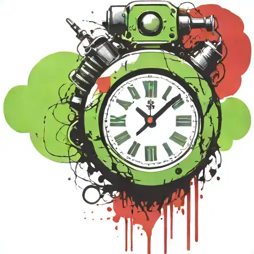 Green Wired Explosive Device Or Bomb And Timer Running Grenade