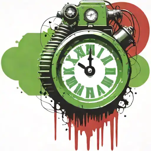 Green Wired Explosive Device Or Bomb And Timer Running Grenade