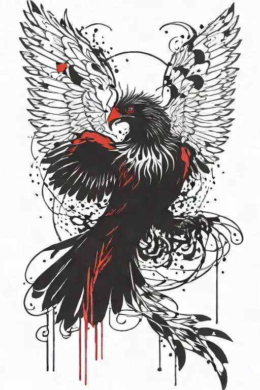 Pheonix Bird Spread Wings With A Broken Mask In It's Claws