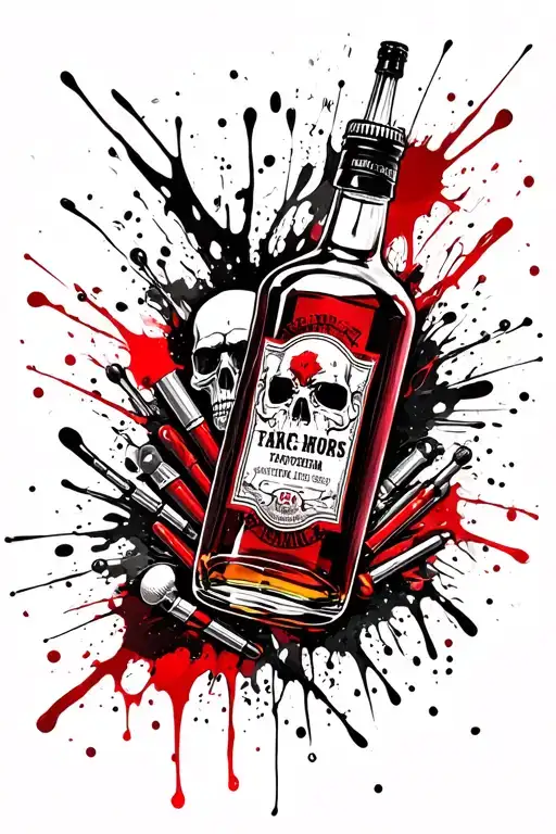 Bottle Of Rum With Skull And Drugs