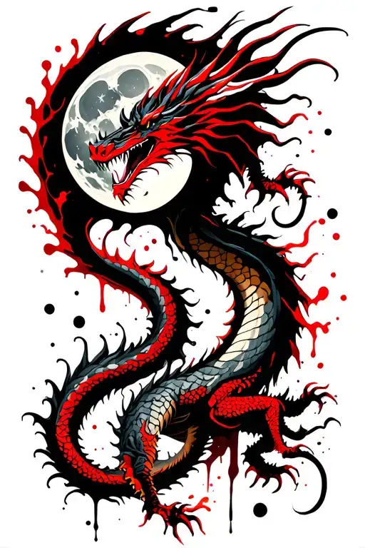 Dragon Facing The Moon
