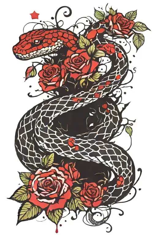 Snake With Tree Vines And Roses