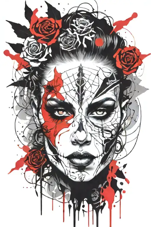 Pattern Female Face Girl Demon Skull Adorned