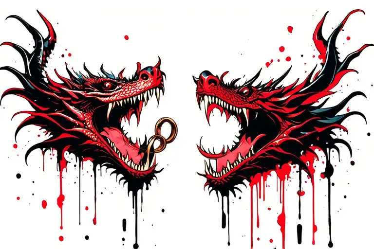 Two Dragons Heads Chewing A Ring Finger